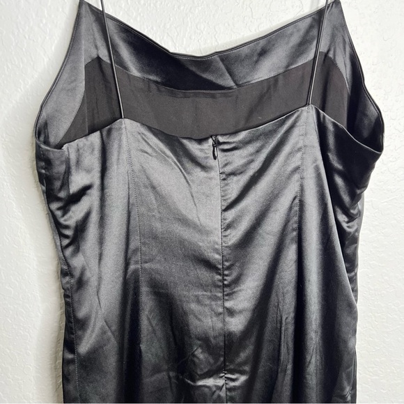 Charlie Holiday Dress Women Size 8 Satin Slip Midi Black Side Slits CC - Picture 12 of 12